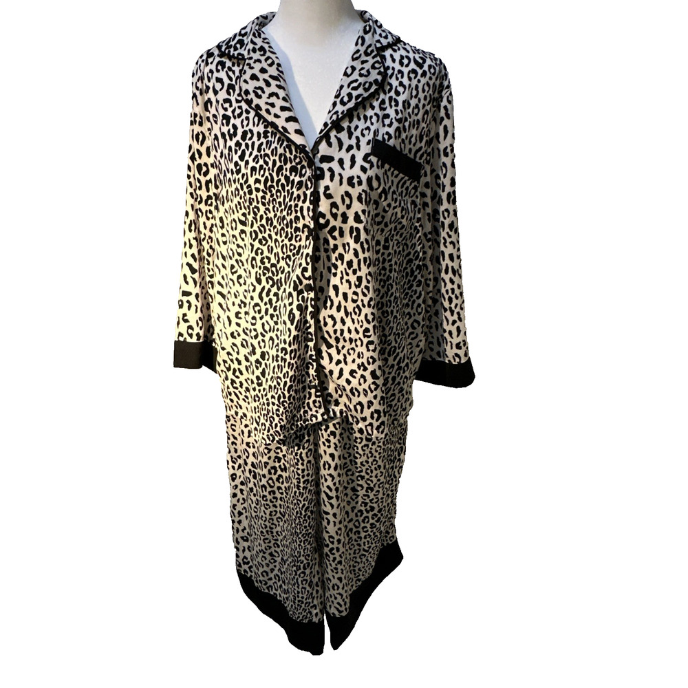 Kate Spade New York Women's Leopard Print Jersey Knit Cropped Pajama Set Size M